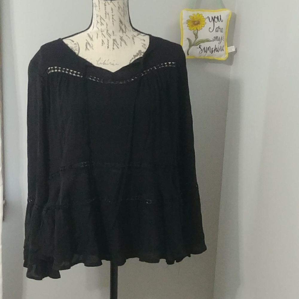 Yoins L Flowing Pheasant top Bell Sleeves, See through detail